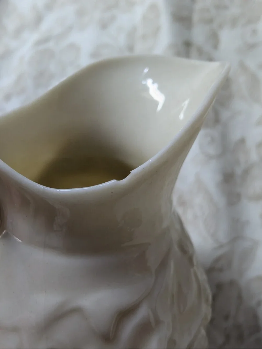 Vintage Belleek Porcelain Mini Creamer Pitcher with Floral Relief